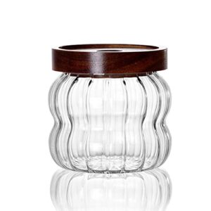 luckte glass food storage container jar with airtight seal acacia wood lids clear glass canister coffee, bean,tea,spice containers sugar,cookies,nuts,snack,candy jar