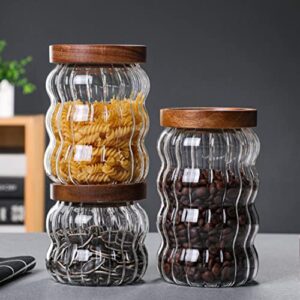 LUCKTE Glass Food Storage Container Jar with Airtight Seal Acacia Wood Lids Clear Glass canister Coffee, Bean,Tea,Spice Containers Sugar,Cookies,Nuts,Snack,Candy Jar