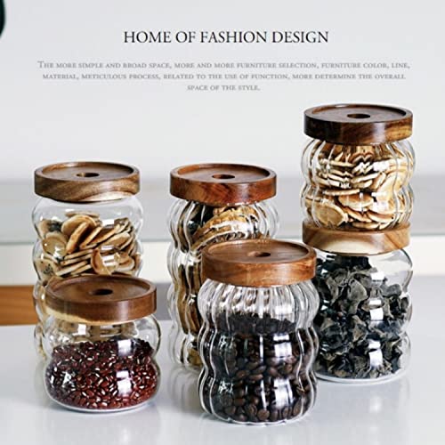 LUCKTE Glass Food Storage Container Jar with Airtight Seal Acacia Wood Lids Clear Glass canister Coffee, Bean,Tea,Spice Containers Sugar,Cookies,Nuts,Snack,Candy Jar