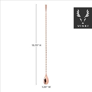 Viski Copper Weighted Stainless Steel Barspoon, Japanese Style Twisted Stem Handle, Teardrop Weight