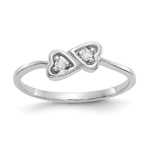 Size 5.5 - Solid 14k White Gold Polished AA Diamond Heart Ring (2mm) (1/20ct.)