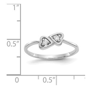 Size 5.5 - Solid 14k White Gold Polished AA Diamond Heart Ring (2mm) (1/20ct.)