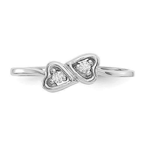 Size 5.5 - Solid 14k White Gold Polished AA Diamond Heart Ring (2mm) (1/20ct.)