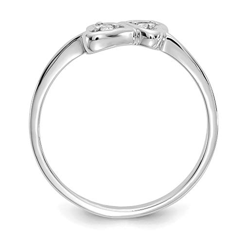 Size 5.5 - Solid 14k White Gold Polished AA Diamond Heart Ring (2mm) (1/20ct.)