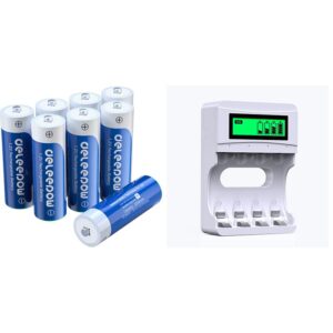 deleepow rechargeable aa batteries 1.2v 3300mah nimh rechargeable aa batteries double a batteries 1200 cycles 8-pack with lcd charger