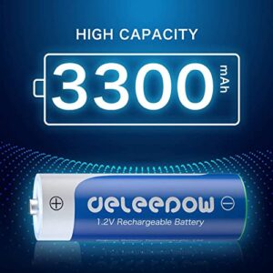 Deleepow Rechargeable AA Batteries 1.2V 3300mAh NiMh Rechargeable AA Batteries Double A Batteries 1200 Cycles 8-Pack with LCD Charger