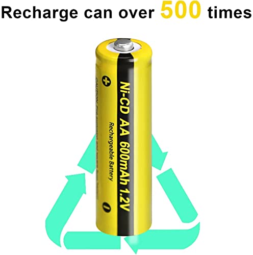 AA Rechargeable Battery10 Pack, NICD AA 600mAh 1.2V Solar Batteries Nickel Cadmium Battery for Garden Landscaping Solar Lights (Button Top)