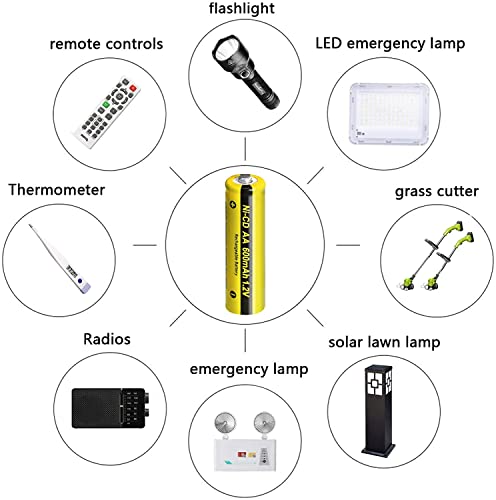 AA Rechargeable Battery10 Pack, NICD AA 600mAh 1.2V Solar Batteries Nickel Cadmium Battery for Garden Landscaping Solar Lights (Button Top)