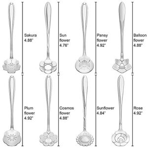 8 Pieces Flower Spoon Coffee Teaspoon Set Stainless Steel Tableware Creative Sugar Spoon Tea Spoon Stir Bar Spoon Stirring Spoon, 8 Different Patterns (Silver)