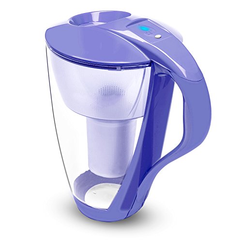 DAFI LED Glass Water Filter Pitcher 64 oz with Alkaline Filter + 3pack Alkaline Filters | Filters Compatible with Brita | Water Purifier Filter Jug Water Purifer | Water Cartridges | Violet