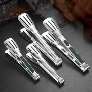 Serving Tongs Kitchen Tongs,Buffet Tongs, Silicone Non-slip Grip Tongs， Food Tong Serving Tong, Bread Serving Clip, Stainless Steel Kitchen Tongs (silver 12in-green handle)