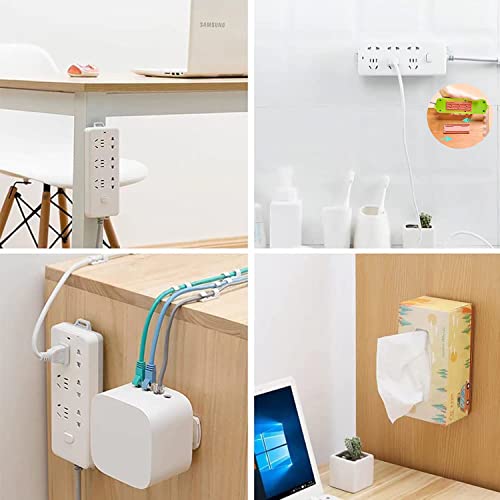 8 Pcs Power Strip Holder, Adhesive Punch-Free Socket Holder, Self Adhesive Socket Desktop Fixer, Cable Management Punch Free Surge Protector, Desktop Mobile Socket Holder Wall Mount and 8 Cable Clips