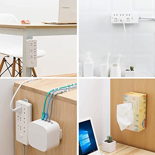 YUMIN 12Pcs Adhesive Punch Free Socket Holder, Self-Adhesive Desktop Socket Fixer, New Self Adhesive Power Strip Mount, Cable Management System Punch Free Socket Holder (12pcs)