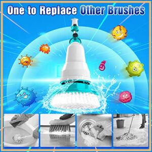 Rechargeable Electric Spin Scrubber - 5 Replaceable Cleaning Brush Heads, Cordless Shower Cleaning Brush with Long Extension Arm, Bathroom Scrubber Power Spin Scrubber for Grout Sink Tub Tile Floor