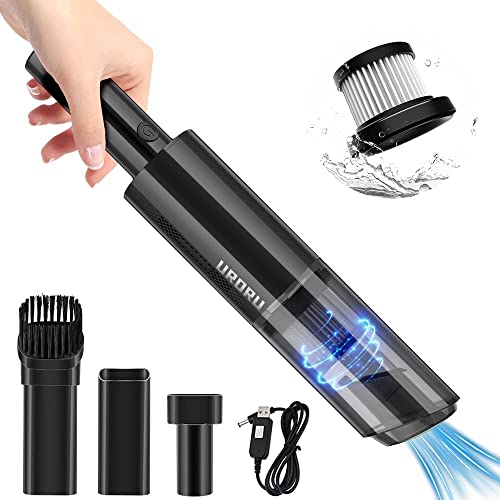 URORU Portable Mini Auto Vacuum Cleaner, Wireless Handheld Car Vacuum Cleaner, 6000 Pa Super Suction Power, Wireless, High Power and Quick Charge Tech, Rechargeable for Home, Car, Office… (Black)