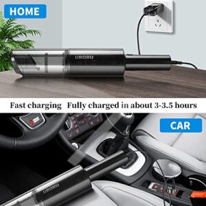 URORU Portable Mini Auto Vacuum Cleaner, Wireless Handheld Car Vacuum Cleaner, 6000 Pa Super Suction Power, Wireless, High Power and Quick Charge Tech, Rechargeable for Home, Car, Office… (Black)