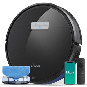 tikom g8000 pro robot vacuum and mop combo, 4500pa suction, 150mins max, robotic vacuum cleaner with self-charging, quiet, app&voice control, ideal for pet hair, carpet, hard floor, black