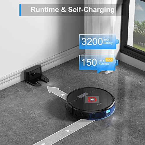 Tikom G8000 Pro Robot Vacuum and Mop Combo, 4500Pa Suction, 150Mins Max, Robotic Vacuum Cleaner with Self-Charging, Quiet, APP&Voice Control, Ideal for Pet Hair, Carpet, Hard Floor, Black