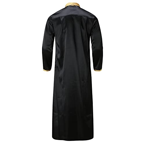 Muslim Middle Arab Embroidered Stand Men's Robe Collar Muslim Clothes Hijab for Women Set (Black, XL)