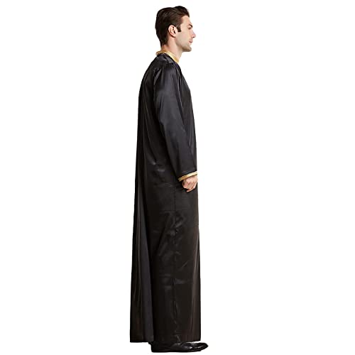 Muslim Middle Arab Embroidered Stand Men's Robe Collar Muslim Clothes Hijab for Women Set (Black, XL)