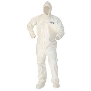 kleenguard a80 chemical permeation & jet liquid particle protection coveralls (45665), zip front, storm flap, ewa, respirator-fit hood, boots, white, 2xl, 12 / case
