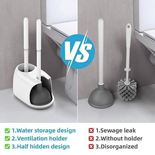 Bthiner Toilet Brush and Plunger Set, 2 in 1 Toilet Bowl Brush Plunger Set with Holder, Bathroom Accessories Combo with Caddy Stand for Deep Cleaning