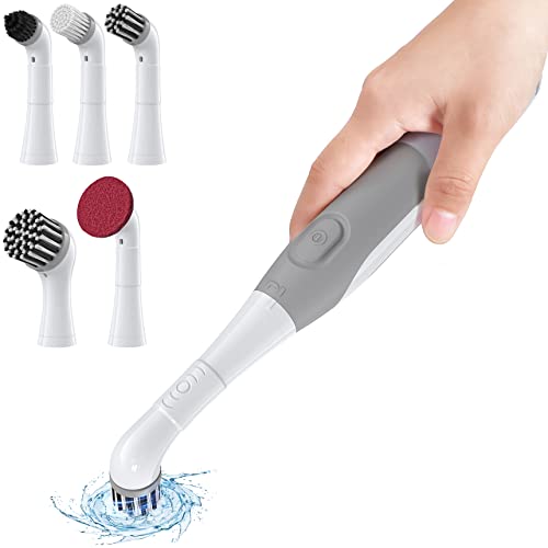 Electric Cleaning Brush, kHelfer KH6A Electric Grout Brush IPX7 Waterproof, 11″ Small Cordless Power Scrubber with 5 Replacement Brushes for Grout, Tile Crevice, Corners, Bathtub, Kitchen Bathroom