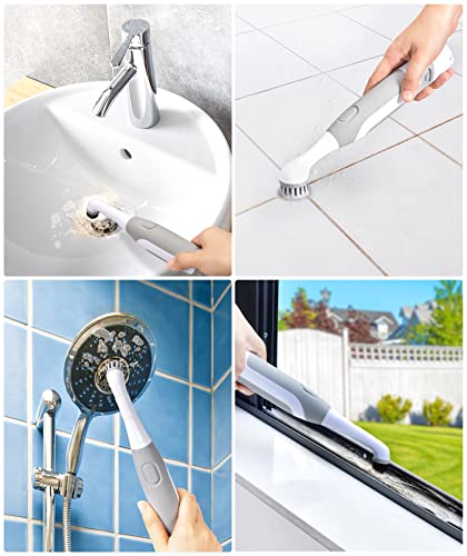 Electric Cleaning Brush, kHelfer KH6A Electric Grout Brush IPX7 Waterproof, 11″ Small Cordless Power Scrubber with 5 Replacement Brushes for Grout, Tile Crevice, Corners, Bathtub, Kitchen Bathroom