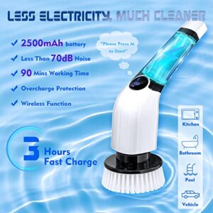 Electric Spin Scrubber, Yirilan 2023 New Cordless Shower Scrubber with 8 Replaceable Brush Heads and Adjustable Extension Handle, Power Cleaning Brush for Bathroom, Kitchen, Car, Tile, Wall, Floor