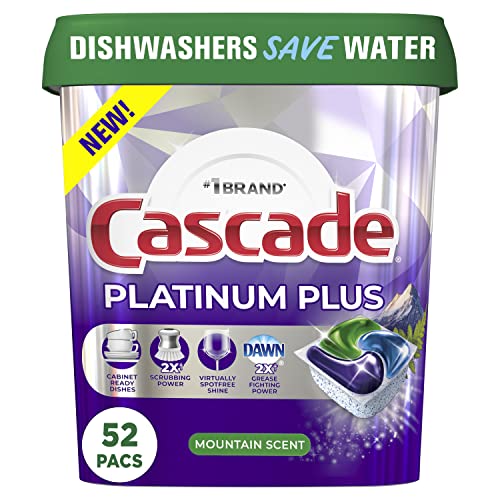 Cascade Platinum Plus ActionPacs Dishwasher Detergent Pods, Mountain, 52 Count