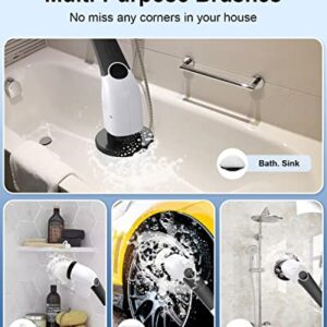 Electric Spin Scrubber, Leebein 2023 Cordless Cleaning Brush with 8 Replaceable Brush Heads & Adjustable Extension Handle & 3 Rotating Speeds, Power Cleaning Brush for Bathroom/Tub/Floor/Tile/Car