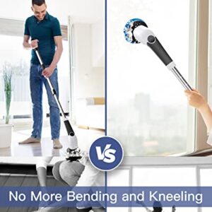 Electric Spin Scrubber, Leebein 2023 Cordless Cleaning Brush with 8 Replaceable Brush Heads & Adjustable Extension Handle & 3 Rotating Speeds, Power Cleaning Brush for Bathroom/Tub/Floor/Tile/Car