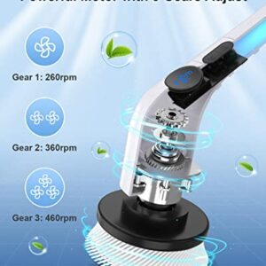 Electric Spin Scrubber, Leebein 2023 Cordless Cleaning Brush with 8 Replaceable Brush Heads & Adjustable Extension Handle & 3 Rotating Speeds, Power Cleaning Brush for Bathroom/Tub/Floor/Tile/Car