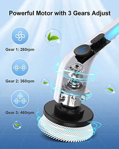 Electric Spin Scrubber, Leebein 2023 Cordless Cleaning Brush with 8 Replaceable Brush Heads & Adjustable Extension Handle & 3 Rotating Speeds, Power Cleaning Brush for Bathroom/Tub/Floor/Tile/Car