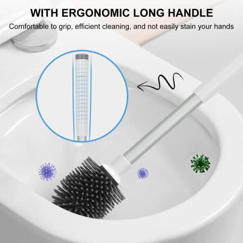 SetSail Silicone Toilet Brush 2 Pack Toilet Bowl Brush and Holder Toilet Cleaner Brush with Silicone Bristles Ventilated Toilet Brushes for Bathroom with Holder for Toilet Scrubber Cleaning