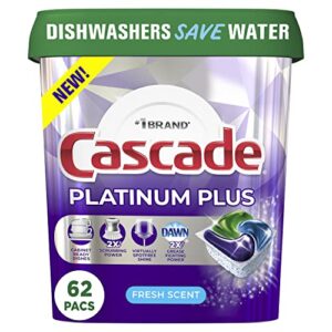 cascade platinum plus actionpacs dishwasher detergent pods, fresh, 62 count