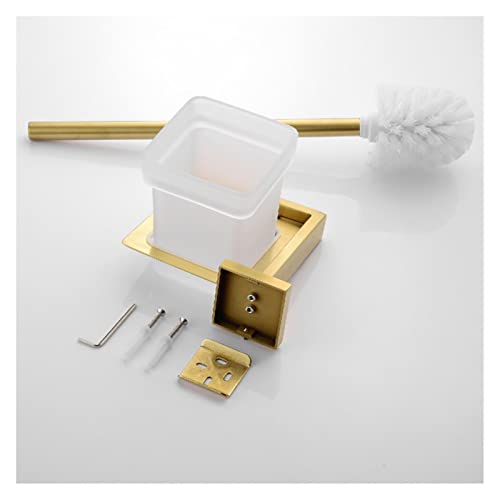 Brushed Gold Toilet Brush Holder with Glass Cup Stainless Steel 304 Square Wall Mounted Gold Bathroom Accessories Set Bathroom Accessories