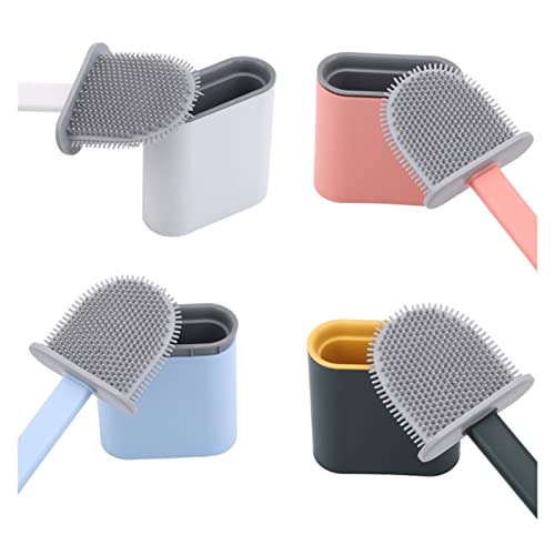 Silicone Toilet Brush Flat Head Flexible Soft Bristles Brush with Holder Set Cleaning Brush for WC Accessories Bathroom Accessories (Color