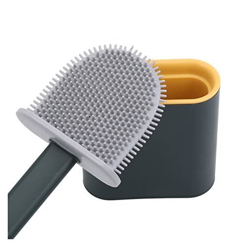 Silicone Toilet Brush Flat Head Flexible Soft Bristles Brush with Holder Set Cleaning Brush for WC Accessories Bathroom Accessories (Color