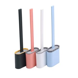 Silicone Toilet Brush Flat Head Flexible Soft Bristles Brush with Holder Set Cleaning Brush for WC Accessories Bathroom Accessories (Color