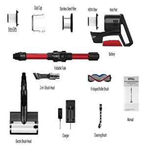 whall Cordless Vacuum Cleaner, 25kPa Suction 4 in 1 Foldable Cordless Stick Vacuum Cleaner,280W Brushless Motor 55 Mins Runtime,Lightweight Handheld Vacuum for Home Hard Floor Carpet Pet Hair