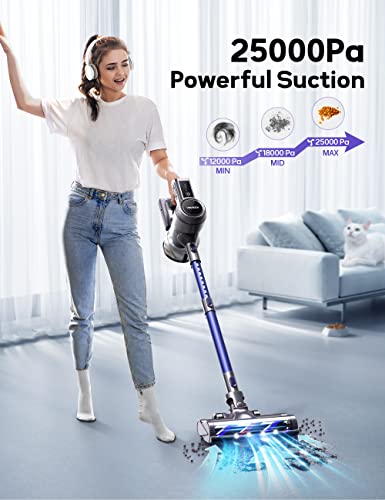 Voweek Cordless Vacuum Cleaner, 250W Powerful Stick Vacuum, 6 in 1 Lightweight Vacuum Cleaner with 3 Modes, LED Display, 40Mins Runtime Handheld Vacuum for Home Pet Hair Car