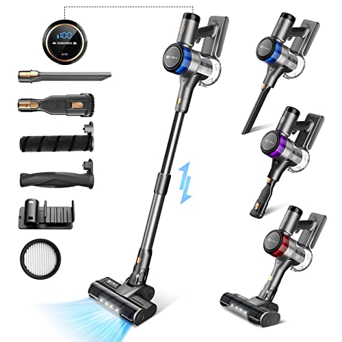 UMLo Cordless Vacuum Cleaner, 400W Stick Vacuum with 28Kpa Powerful Suction, Smart Induction Auto-Adjustment, 55min Runtime,6 in 1 Lightweight Vacuum with LED Display for Carpet Hard Floor Pet Hair-S9