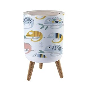 small trash can with lid baby seamless cute chameleons on white creative scandinavian kids wood legs press cover garbage bin round waste bin wastebasket for kitchen bathroom office 7l/1.8 gallon