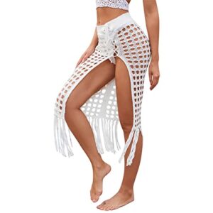 solid skirt beach sexy hollow fringed color knitted summer split ripped women’s skirt skirt sequin skirts for women pencil (white, xl)