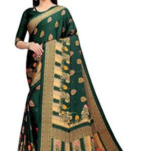 Rihana fashion Indian Wedding Bollywood Women's Print Art Silk Saree with Unstitched Blouse Piece-Japan Crepe (Green Flower)