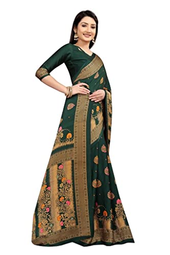 Rihana fashion Indian Wedding Bollywood Women's Print Art Silk Saree with Unstitched Blouse Piece-Japan Crepe (Green Flower)