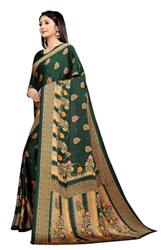 Rihana fashion Indian Wedding Bollywood Women's Print Art Silk Saree with Unstitched Blouse Piece-Japan Crepe (Green Flower)