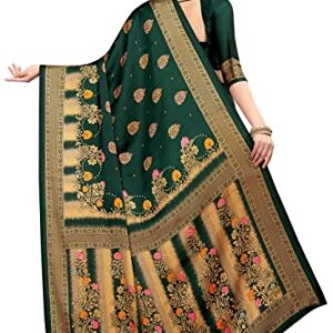 Rihana fashion Indian Wedding Bollywood Women's Print Art Silk Saree with Unstitched Blouse Piece-Japan Crepe (Green Flower)