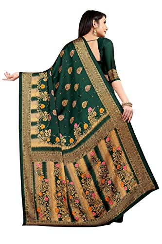 Rihana fashion Indian Wedding Bollywood Women's Print Art Silk Saree with Unstitched Blouse Piece-Japan Crepe (Green Flower)